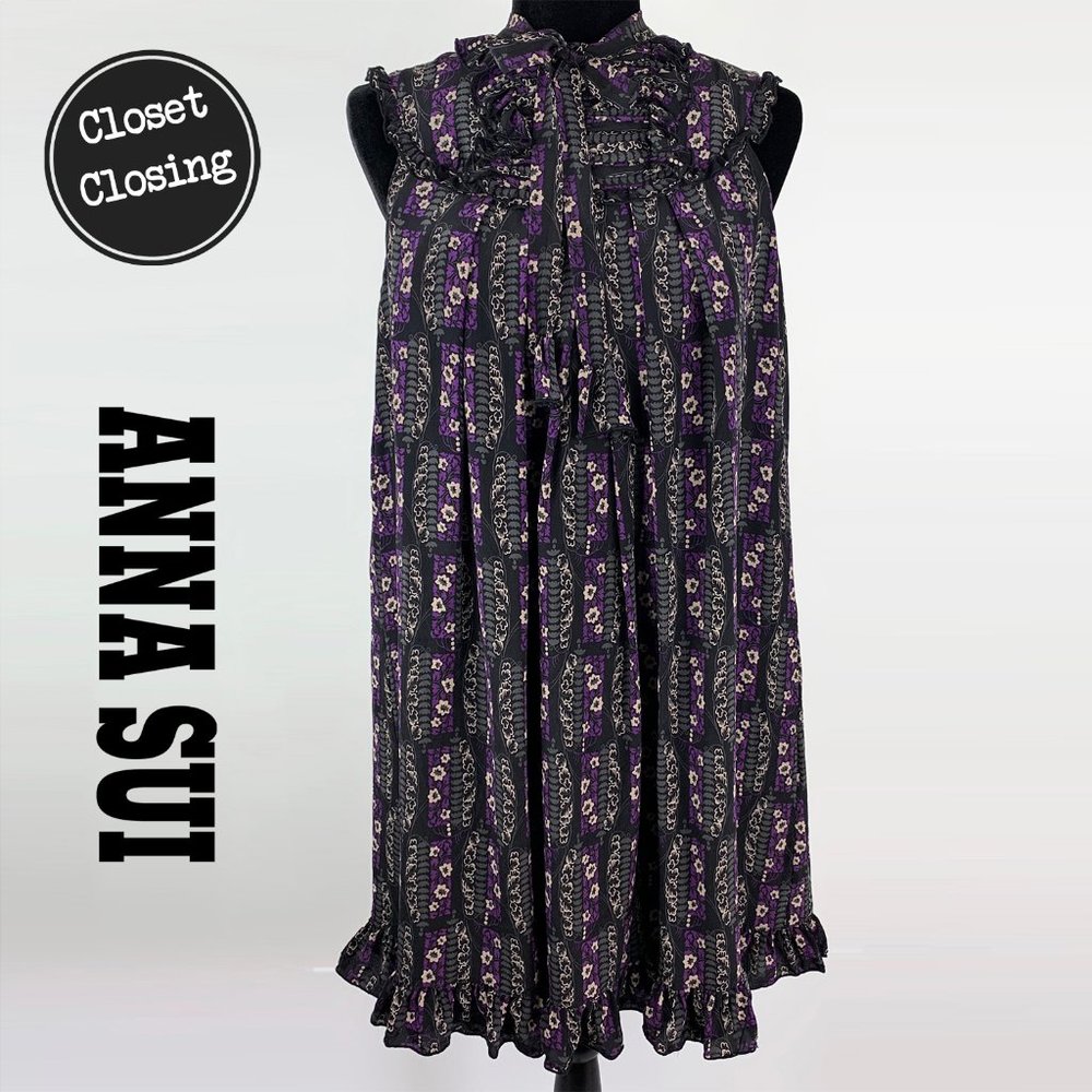 ⚡️[Anna Sui] Floral Print Silk Flared Dress